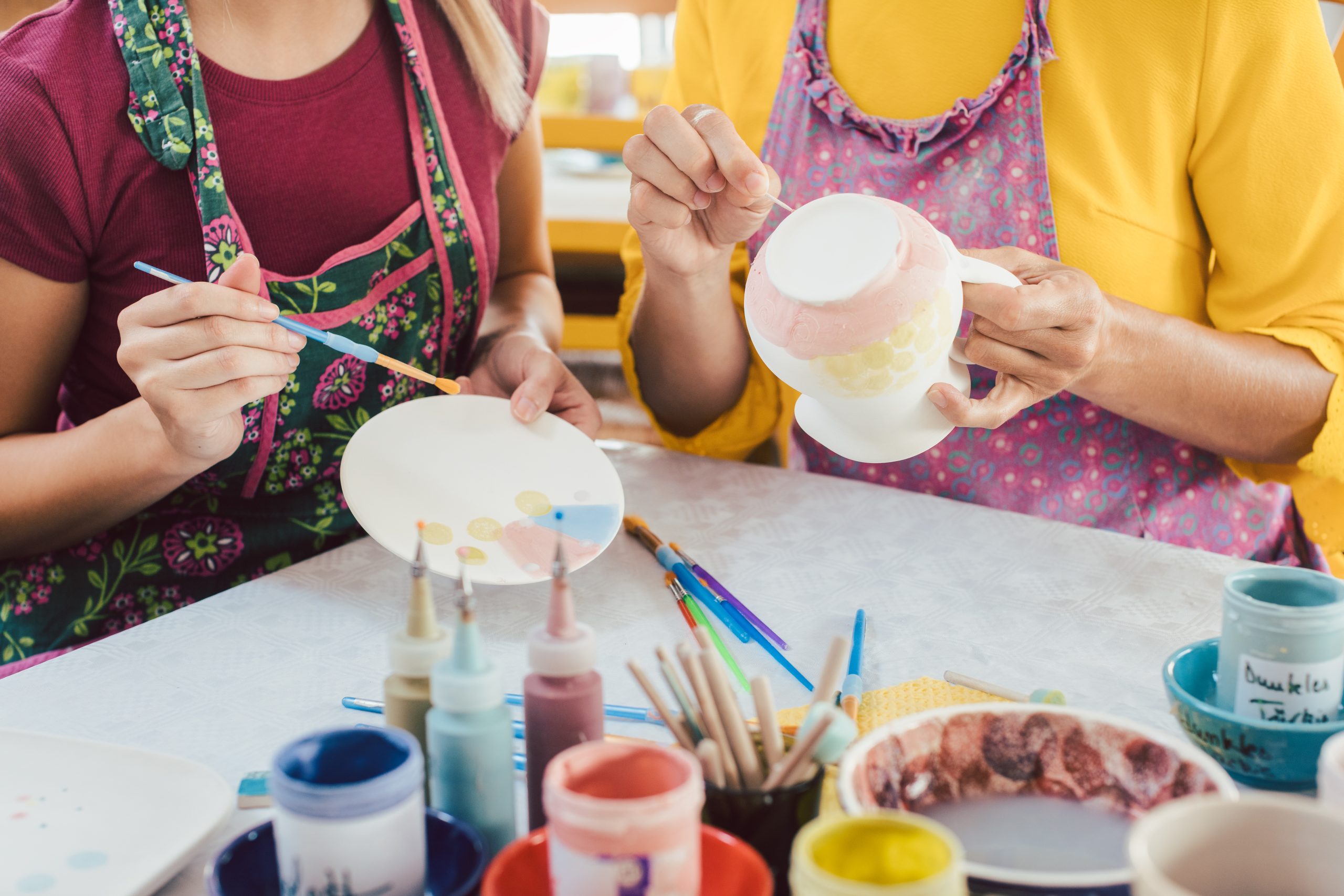 Women,In,Diy,Workshop,Coloring,And,Decorating,Their,Own,Ceramic
