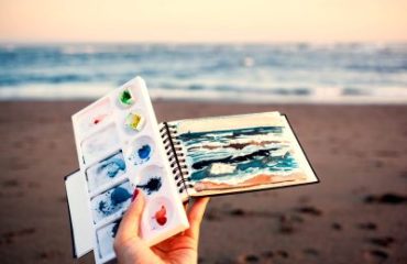 Bright,Watercolor,Limited,Palette,,Ready,Sketch,Of,Sea,Landscape,In